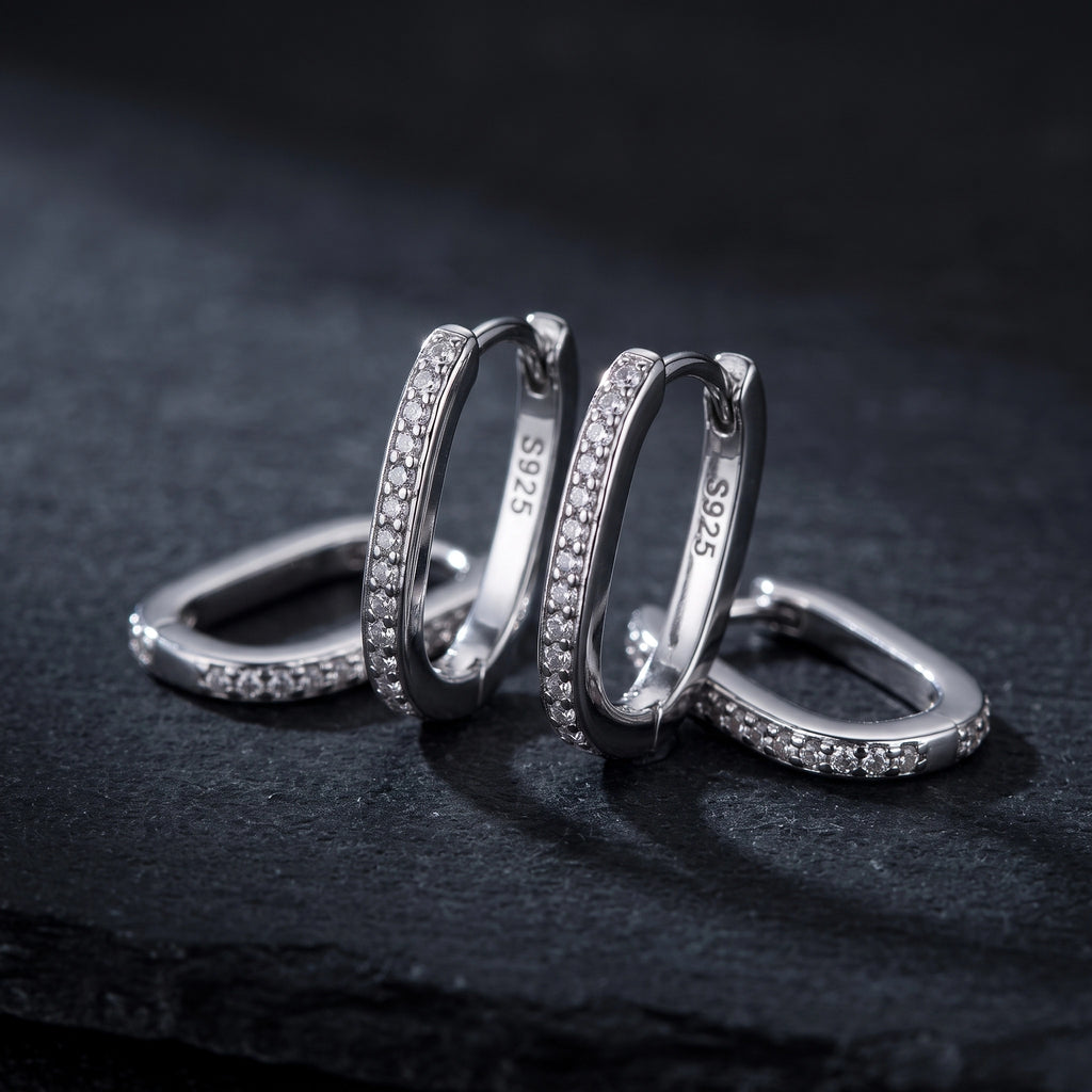 Oval Pave Hoop Earrings