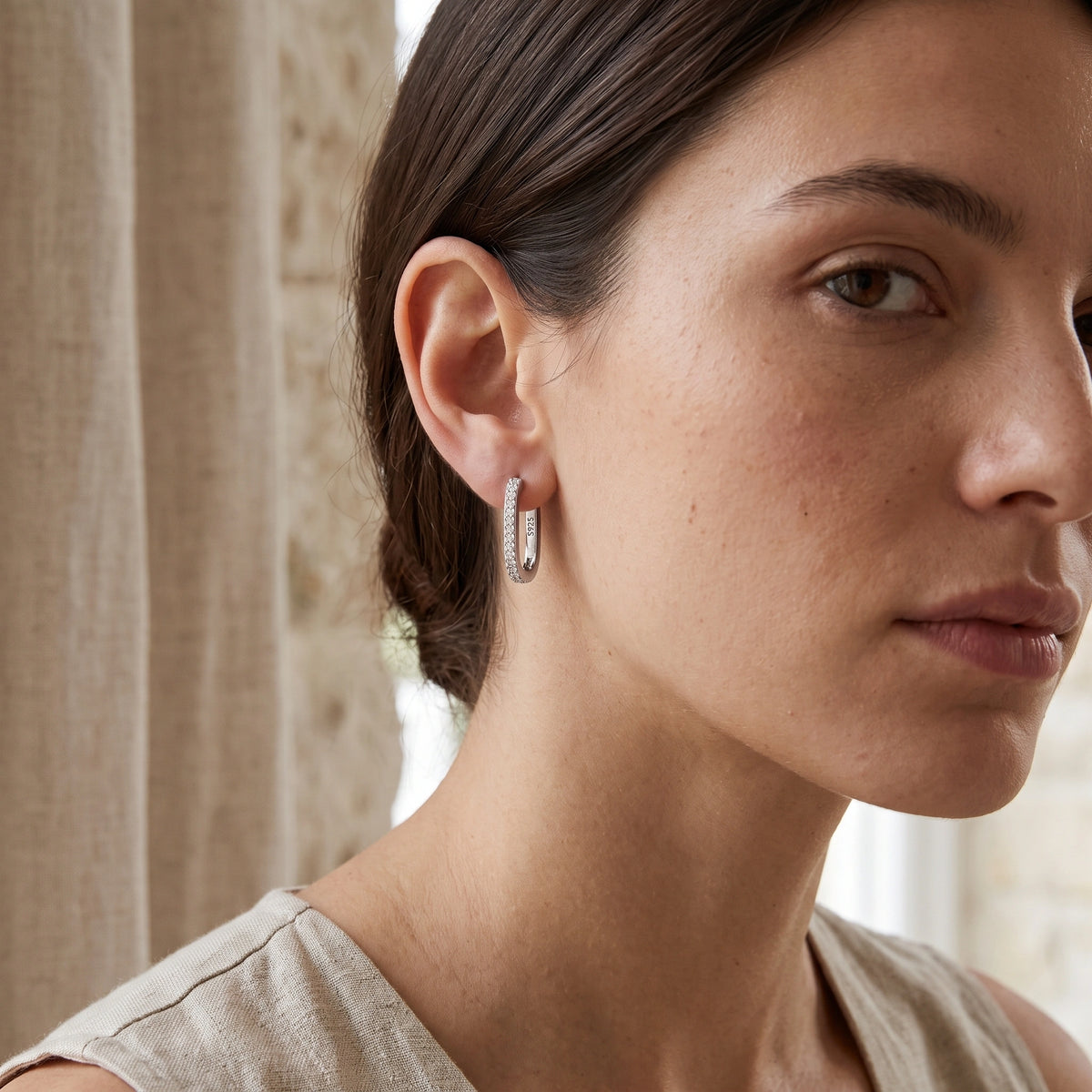 Oval Pave Hoop Earrings