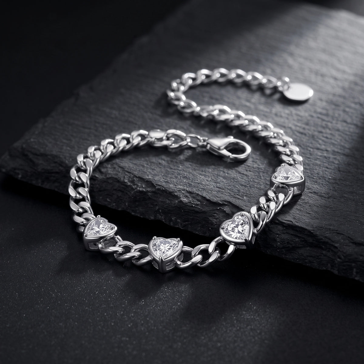 Curb Chain Bracelet with Hearts