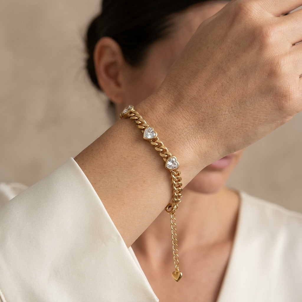 Curb Chain Bracelet with Hearts