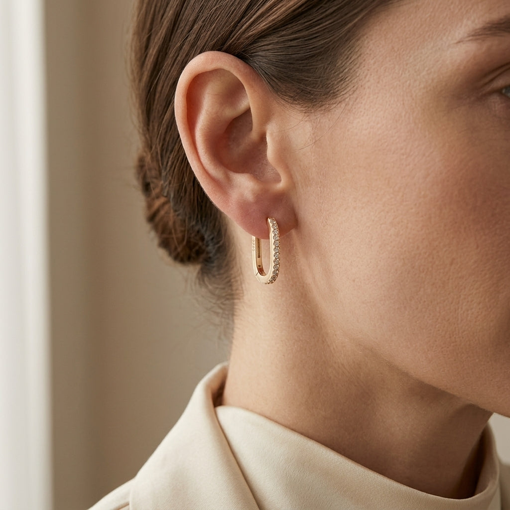Oval Pave Hoop Earrings