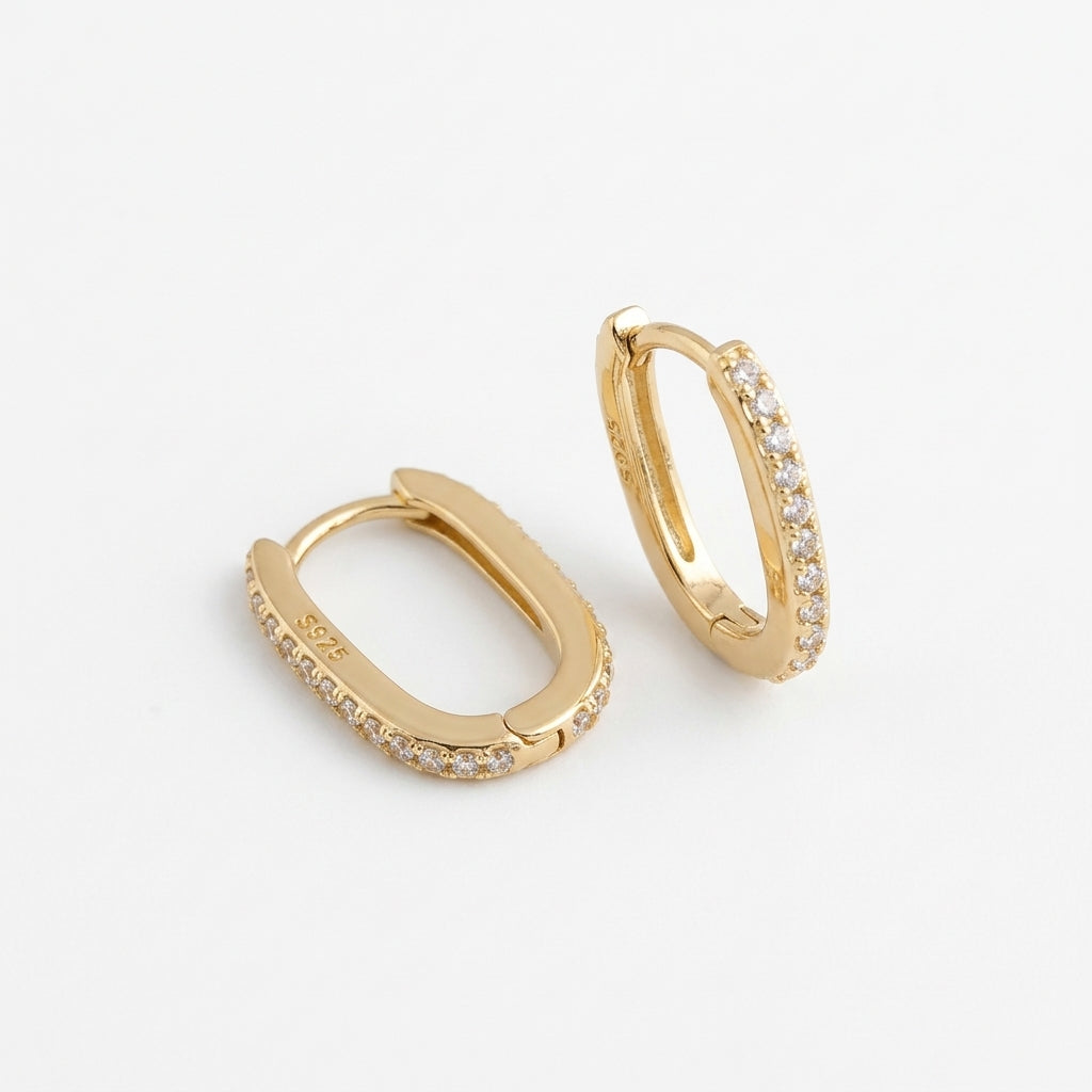 Oval Pave Hoop Earrings
