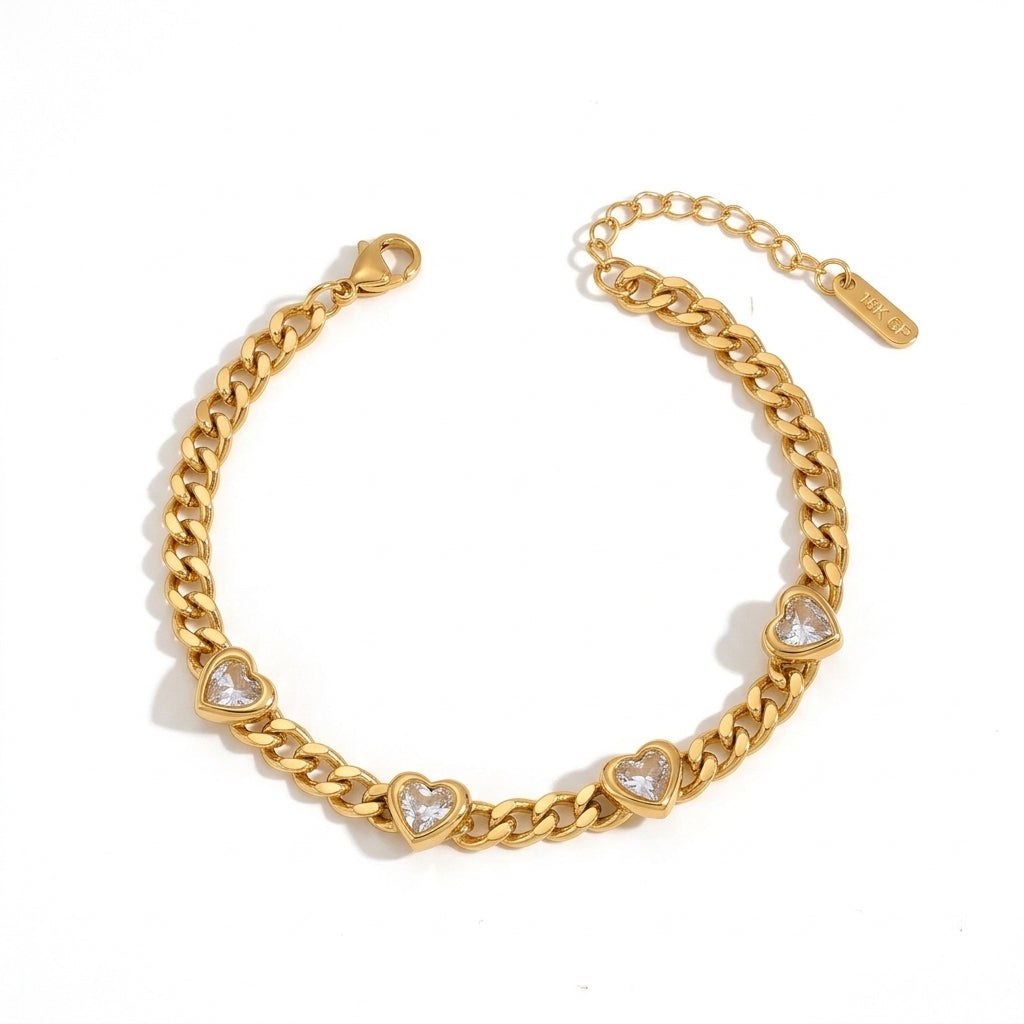 Curb Chain Bracelet with Hearts